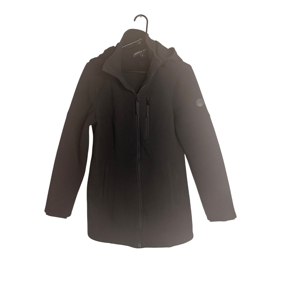 Andrew Marc Black Performance Softshell Fleece Hooded Parka Jacket Womens M